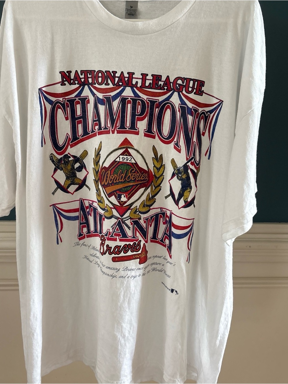 Gildan White T-Shirt with Red and Blue Graphic